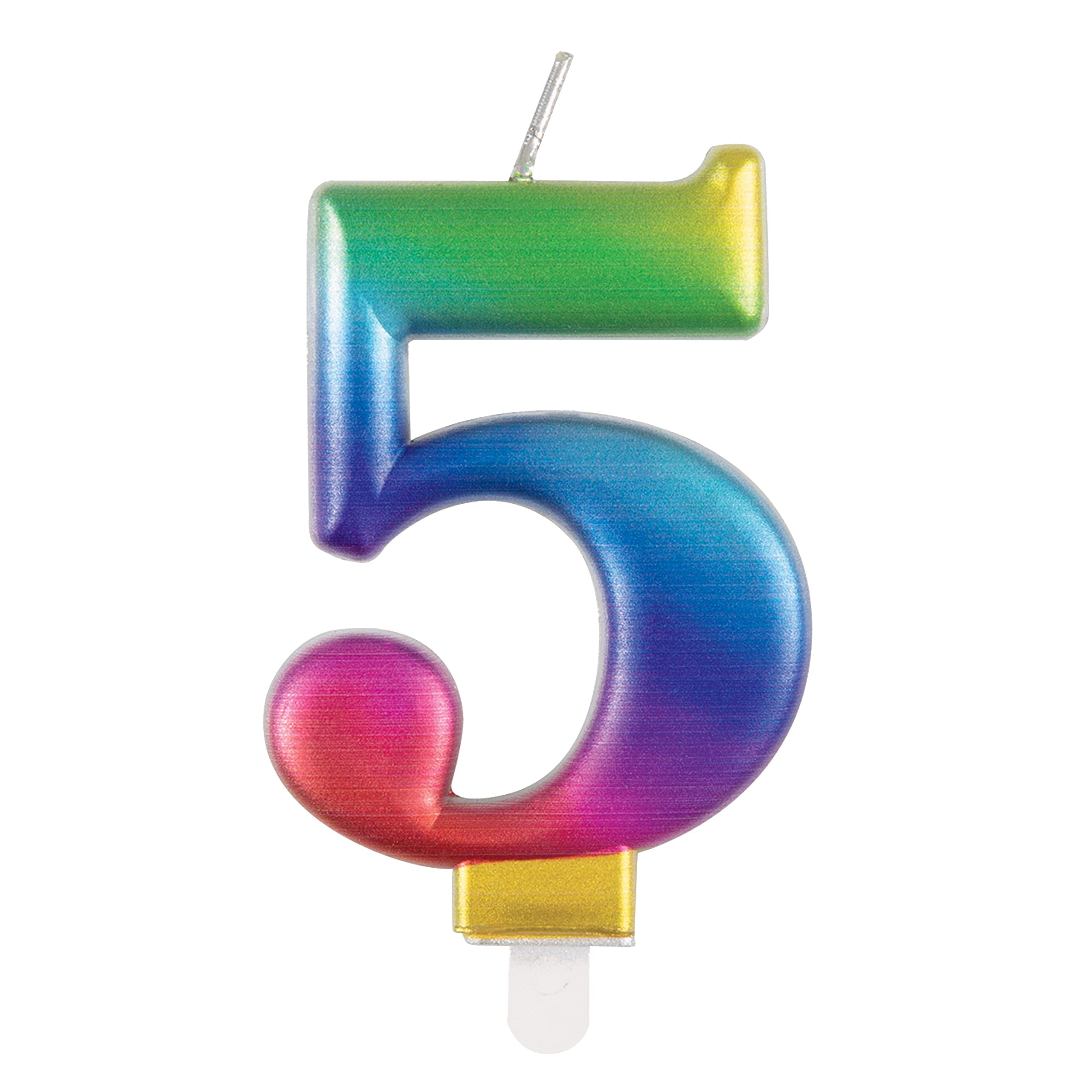 Metallic Rainbow Number 5 Birthday Candle - Vibrant 3D Topper for Cakes & Desserts - Perfect for Kids' & Adults' Parties - 1 Pc
