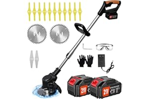 Electric Weed Wacker Cordless,21V Weed Electric Eater Battery Powered with 3 Types Blades,2 Batteries and Charger, 3 in 1 Bru