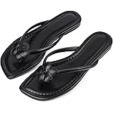 CORNMOOD Womens Flip Flops Thong Sandals Square Toe Slip On Summer Beach Flat Sandals for Women Comfortable Vacation Casual