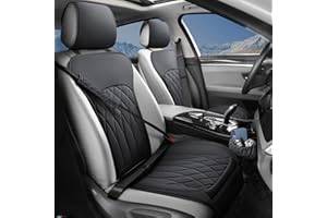 BEITK 2 Pack Leather Front Car Seat Covers, Universal Sideless Car Seat Protectors with Storage Pocket and Seat Belt Pads, Waterproof Automotive Seat Cover for Cars Trucks SUV(Black)