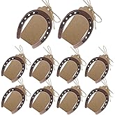 NSBELL 10PCS Lucky Horseshoe Wedding Favors with Kraft Tag, Vintage Metal Mini Horseshoe Decorations for Rustic Wedding Birthday Party Decorations