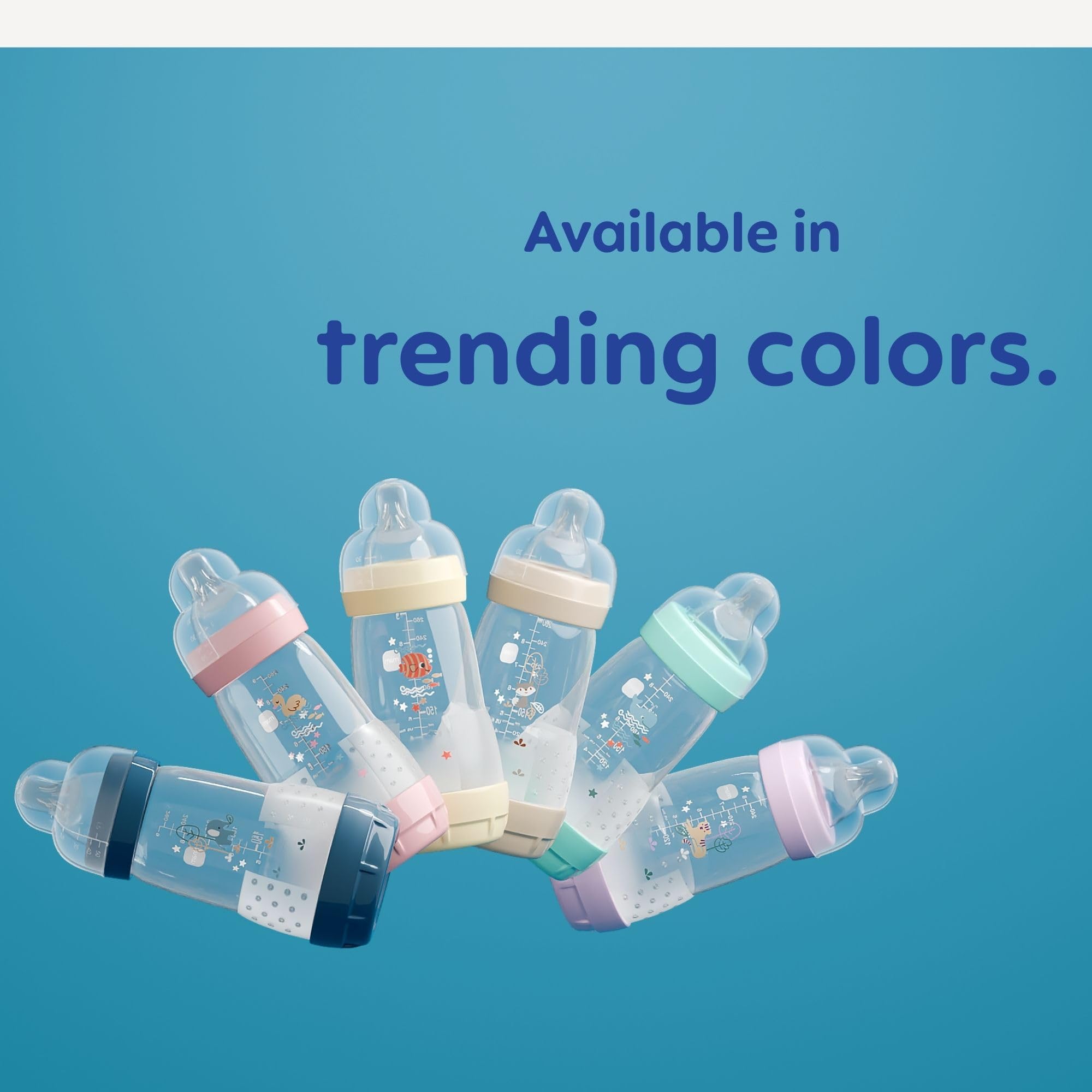 MAM Easy Start Anti-Colic Baby Bottles, Extra Slow Flow, Breastfeeding-Like Silicone Nipple Bottle, Reduces Colic, Gas, & Reflux, Easy-to-Clean, BPA-Free, Vented Baby Bottles for Newborns, 0-3 Months