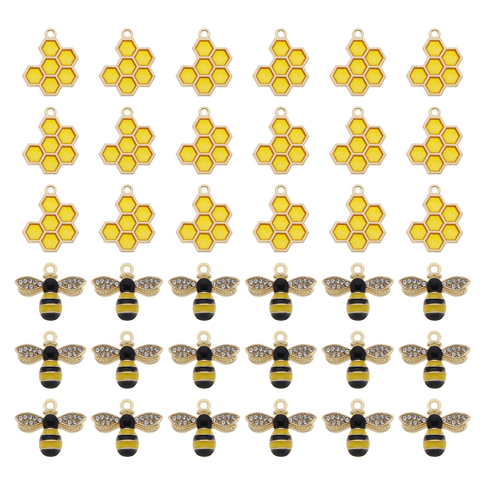VGOL 18PCS Bee Charms & 18PCS Honeycomb Charms Pendants DIY Craft Jewelry Making Decorations Ornaments for Bracelet Necklace Keychain Crafting Findings