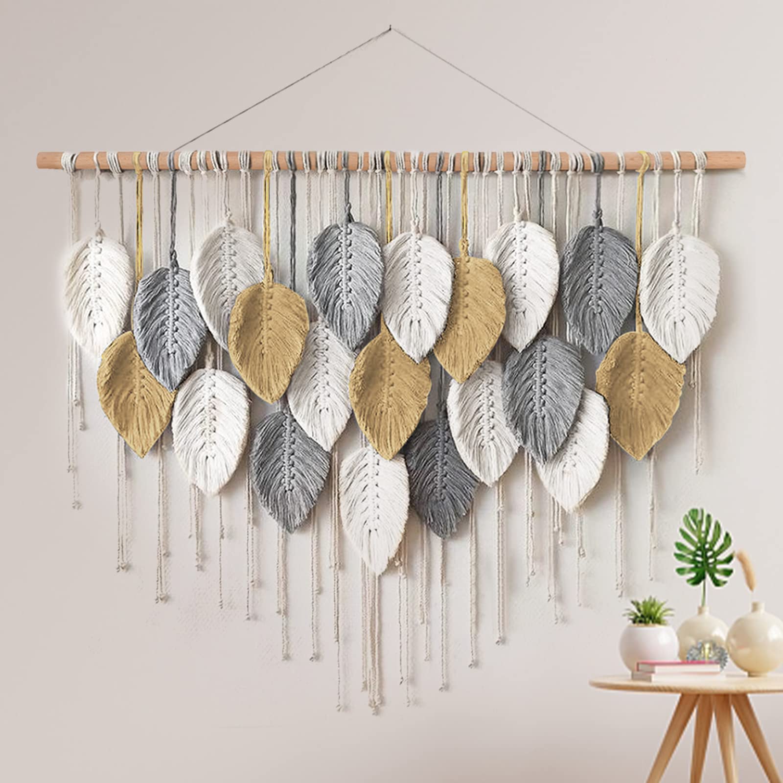 Weldomcor Large Wall Hanging Tapestry, Boho Macrame Woven Handmade Tassel Leaf Tapestry Bohemian Wall Art Decor for Bedroom Living Room Gallery Background(B)