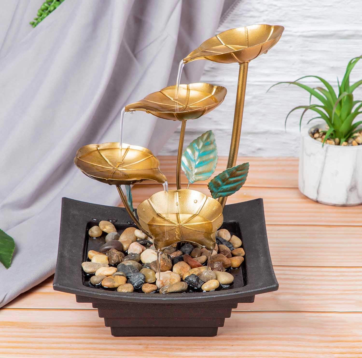 Ferrisland Lily Waterfall Fountain Indoor Tabletop Fountain Water Over Metal Flowers and Leaves, Electric Pump, Soothing Calming and Relaxing Water Sound for Home Décor: Home & Kitchen