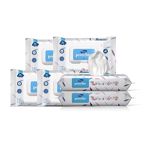 DIGNITY Poochie 100% Biodegradable Clear Color Baby Wipes (150 x 200 mm) -Pack of 6, 480 Wipes