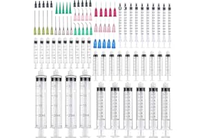 MIELIKKE 40 Pack 1ml, 3ml, 5ml, 10ml, 20ml Measuring Dispenser, 14ga, 16ga, 18ga, 20ga, 22ga, 25ga Dispensing Accessories and Caps, Refilling and Measuring