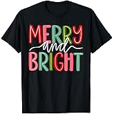 Retro Merry and Bright Christmas Holiday Xmas Family Pajamas T-Shirt