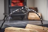 Inglenook Heavy Log Basket Black Ornate Handle Firewood Holder Rack Vintage view 2