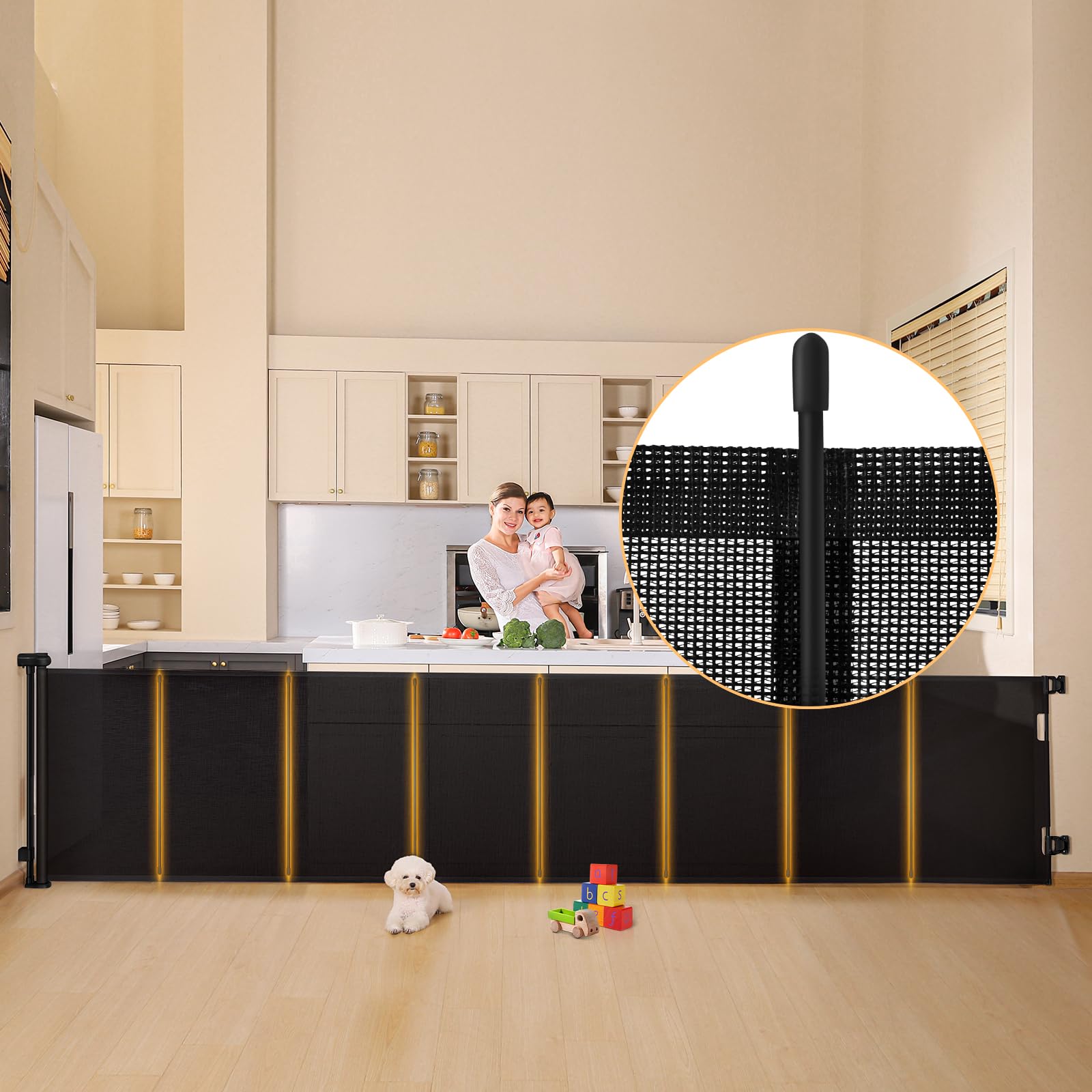 Photo 1 of 150 Inches Retractable Baby Gates Extra Wide, 35" Tall Baby Gates for Doorways, Upgraded Retractable Dog Gate with Fiberglass for Stairs, Retractable Pet Gate for Dog, Indoor&Outdoor, Black