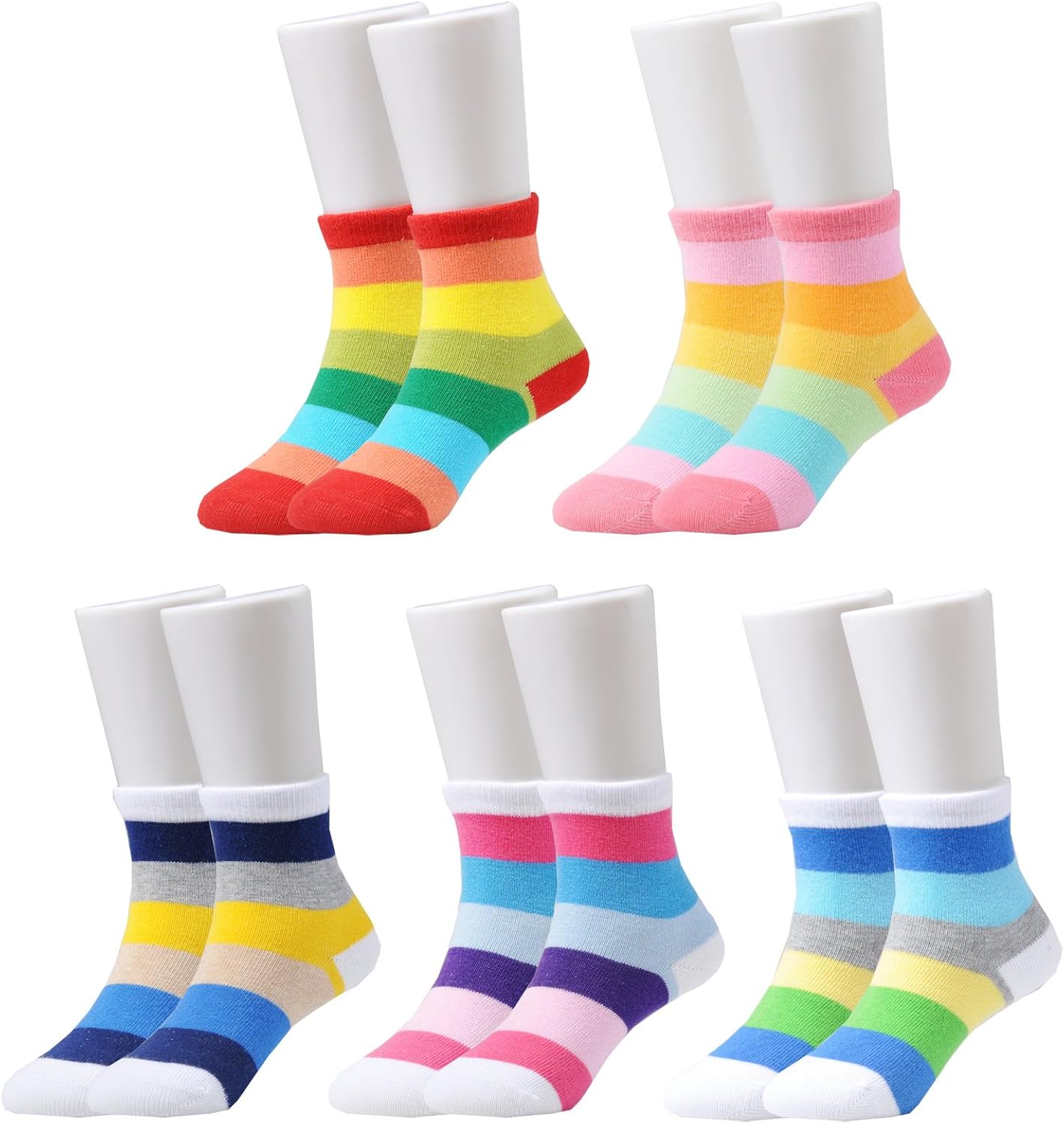 Epeius Kids Girls' 5 Pack Seamless Rainbow Stripes Crew Socks: Clothing