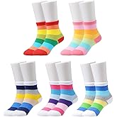 EPEIUS Kids Girls' 5 Pack Seamless Rainbow Stripes Crew Socks
