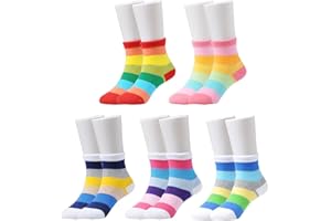 Epeius Kids Girls' 5 Pack Seamless Rainbow Stripes Crew Socks