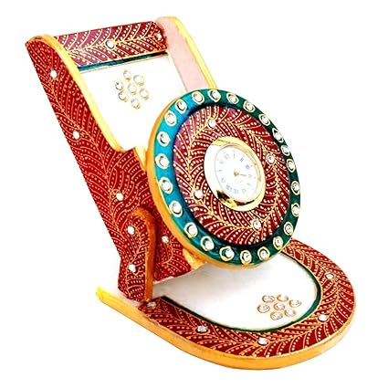 Handicrafts Paradise Rajasthani Work Marble Mobile Holder (9.5 cm x 10.9 cm x 10.2 cm),Multicolor