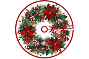 Red Tree Skirt | 35 Inch Vintage Tree Decor,Farmhouse Rustic Mat for Indoor Outdoor Christmas Fall Yard Studio Decoration