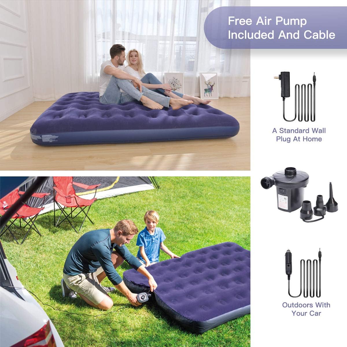 Gift Queen Air Mattress with Electric Pump -Portable Blow Up Mattress for Camping to Gifting Eye Mask/Pillow/Ear Plugs -Durable Inflatable Air Bed -Gifts for Men/Women/Her/Him: Kitchen & Dining