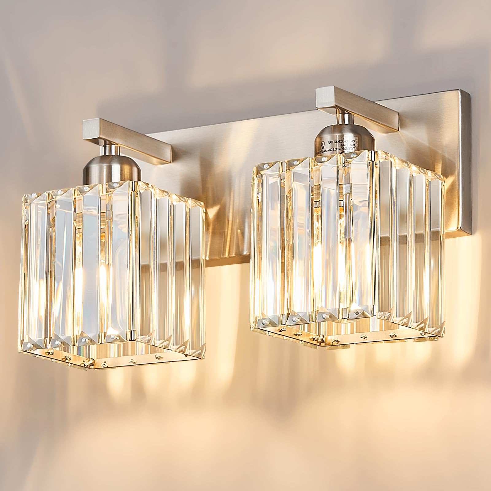 Photo 1 of FDPBY Modern Vanity Light 2-Lights Brushed Nickel Vanity Light Crystal Bathroom Wall Light Bathroom Light Fixtures