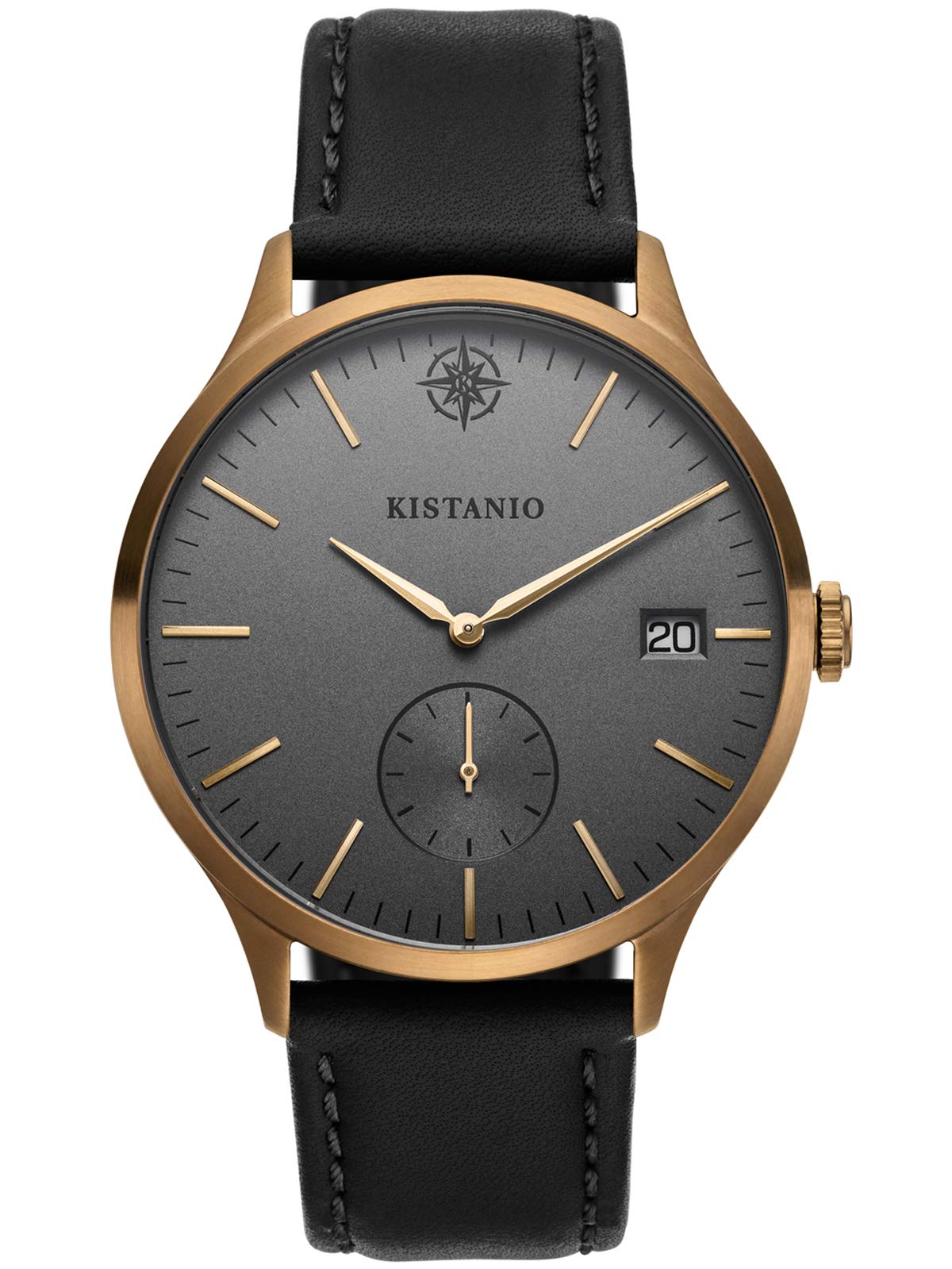 Kistanio KIS-STR-40-085 Men's Watch Stratolis Sapphire Glass Khaki Silver Grey with Black Leather Strap