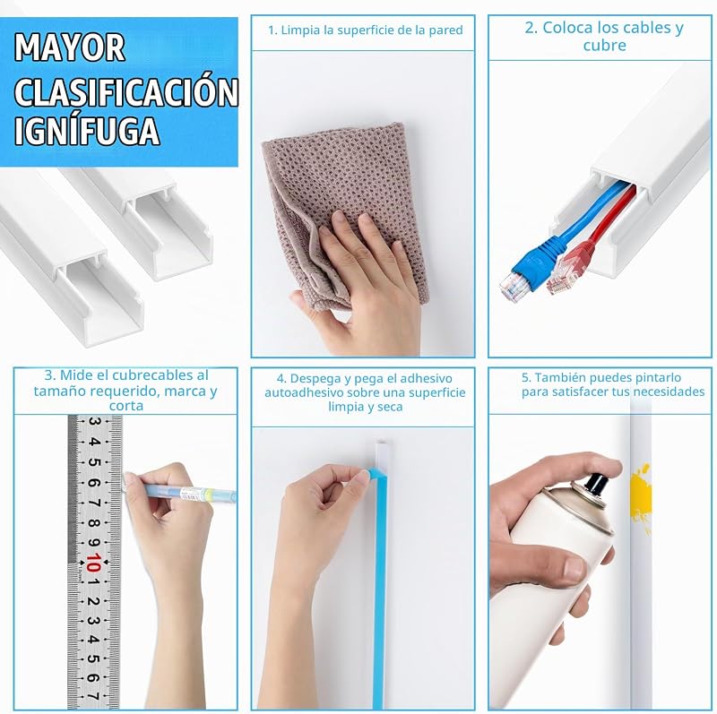 Canaletas para Cableado (0.4m*12mm*12mm), Cubierta para Cables de TV en Paredes,Autoadhesivas, Pequeñas, Blancas, Montaje en la Pared para el conducto de Cable de la gerencia (10 Piezas)