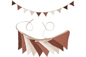 JIALITFUN Fabric Bunting Banner, 2 Pack Handmade Neutral String Banner Each 8.5 ft 10 Flags Nursery Wall Hanging Wedding Birthday Home Baby Shower Party Decoration Bunting (Coffee Beige)