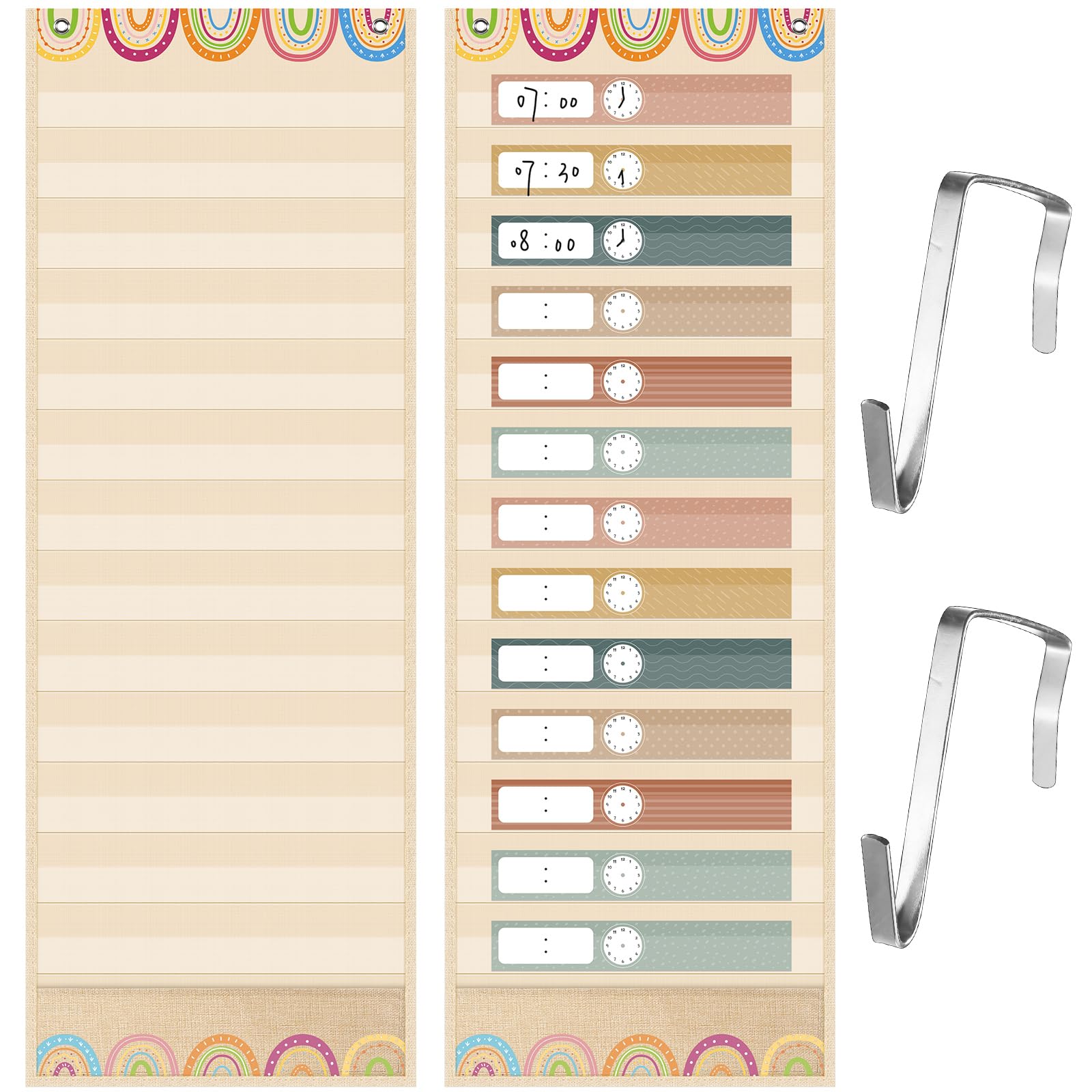 Photo 1 of Blosssound Boho Classroom Pocket Chart Organizer Rainbow Classroom Jobs 14 Storage Pockets and 2 Hanging Hooks Daily Schedule Chart for School Office Home Activity Teachers Supplies (Warm Rainbow)