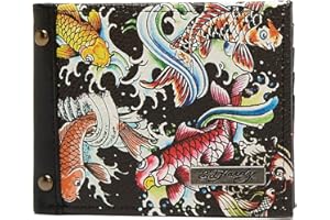 ED HARDY Koi Fish Print Logo Bifold Wallet