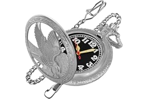Realpoo Hollowed Out Eagle Quartz Men's Pocket Watch, Arabic Numeral Dial with Chain Pocket Watch for Men
