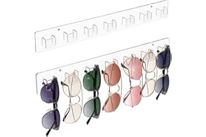 MaxGear Sunglasses Organizer 2 Pack, Wall-Mounted Eyeglasses Holder, Clear Acrylic Display Rack with 14 Slots, Ideal for Home and Office Storage