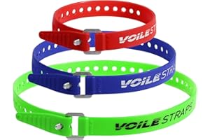 Voile Straps® 3 Pack – Aluminum Buckle | 3-Pack of Heavy-Duty UV-Resistant Polyurethane Straps | 15", 20", and 25" | Outdoor, Bikepacking, Repairs – Made in USA (Red-Blue-Green)