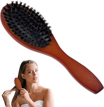 AOOWU Boar Bristle Hair Brush Round 22.5cm Soft Natural Bristles