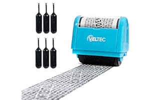 Veltec ID Protector Ink Roller - Identity Theft Protection Roller Stamp Set (Blue, Stamp+6 Refills)