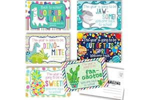 AMANDA CREATION Fun & Bright Welcome Back To School Variety Pack Teacher Postcards For Students, 30 4"x6" Funny Postcards (6 designs) Positive Note Home Bulk Inspirational, Encouragement, Appreciation for Students