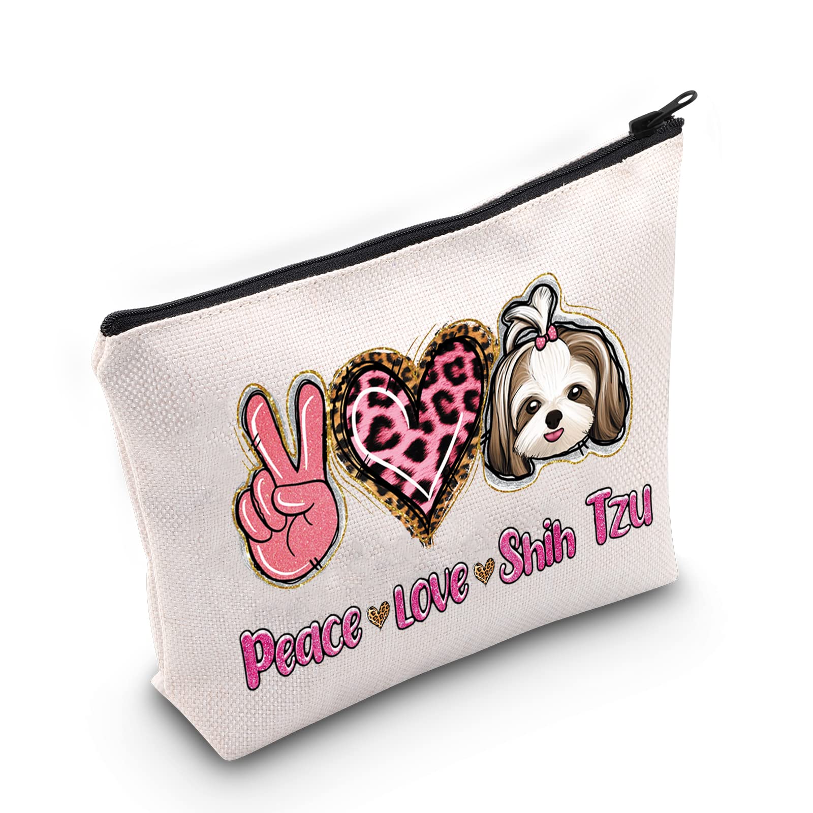 WZMPA Funny Shih Tzu Cosmetic Bag Shih Tzu Lover Gift Peace Love Shih Tzu Makeup Zipper Pouch Bag Dog Lover Gift, Peace Love Shih Tzu