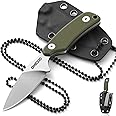 Omesio Compact Neck Knife with Clip, 5.82" Neck Knife with Sheath and Necklace, D2 Steel 2.99-Inch Blade, Full Tang G10 Handle, Fixed Blade for EDC, Hiking, Camping