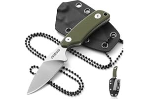 Omesio Compact Neck Knife with Clip, 5.82" Neck Knife with Sheath and Necklace, D2 Steel 2.99-Inch Blade, Full Tang G10 Handle, Fixed Blade for EDC, Hiking, Camping