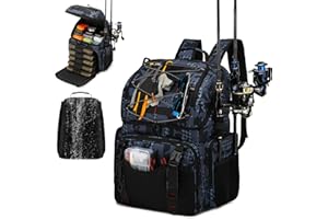 RUCYEN Fishing Backpack, 45L Large Cooler Fishing Tackle bag with Rod Holders & Rain Cover, Water-resistant Store Fishing Gea
