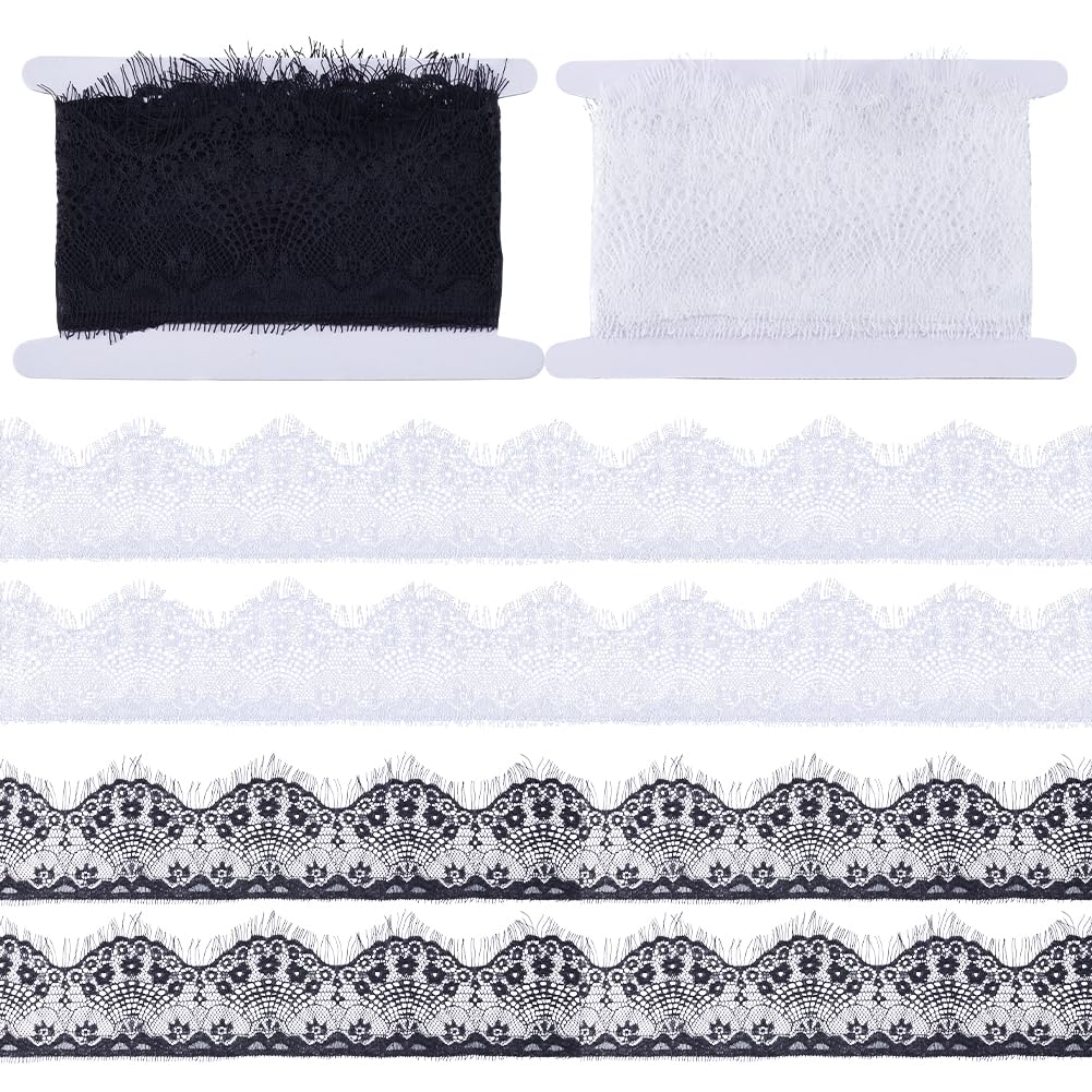 GORGECRAFT 6M Eyelash Lace Trim Ribbons 7.9~10cm Scalloped Edge Sewing Lace Fabric Vintage Floral Embroidered Eyelashes Edging Trimmings for Wedding Curtain Table Decoration DIY Crafts