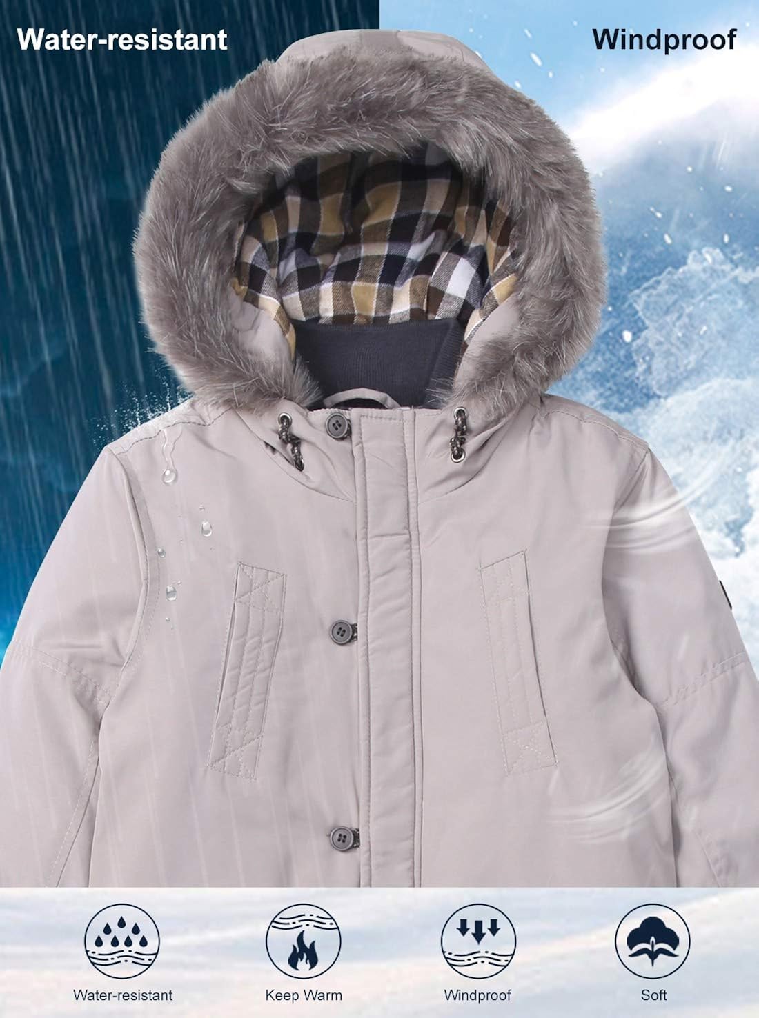 SOLOCOTE Boys Winter Coats Kids Winter Jacket Warm Thick Heavyweight Tough Long Windproof Outwear with Hood: Clothing