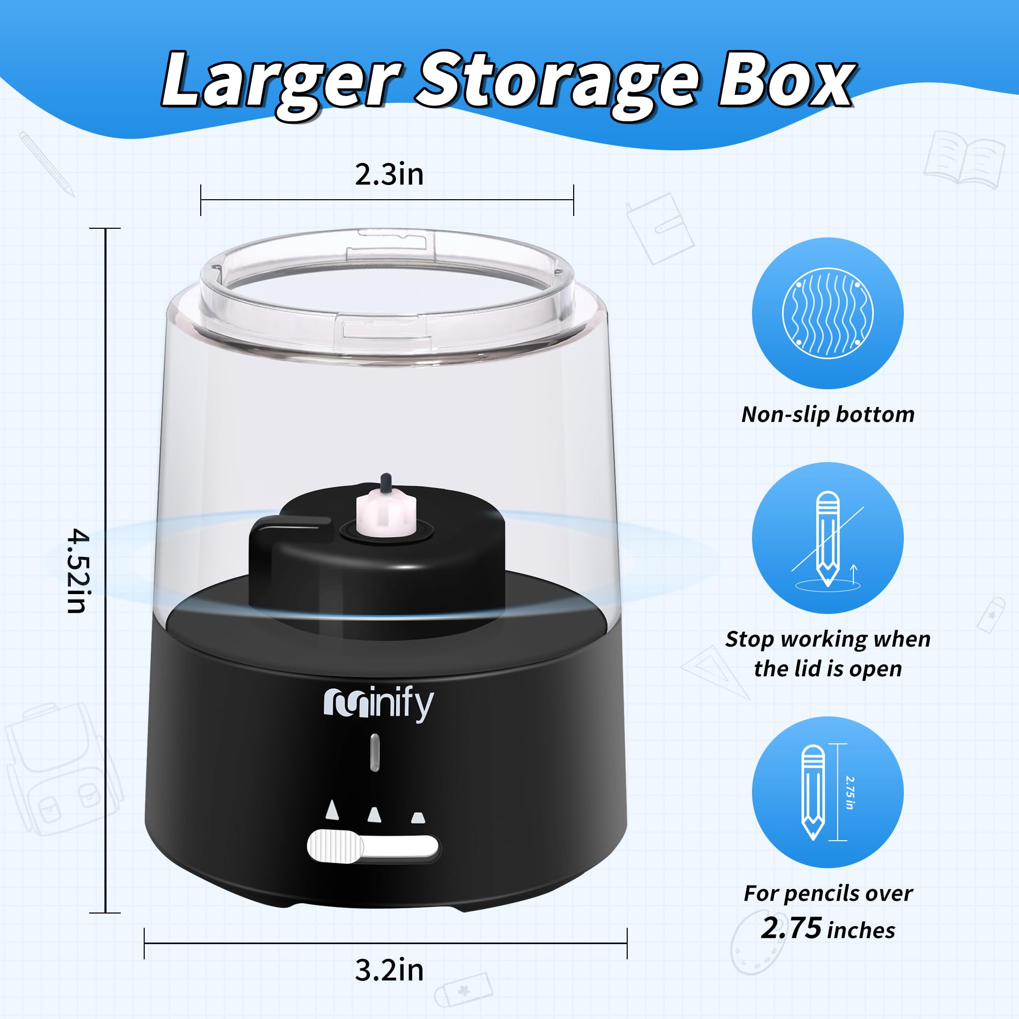 Pencil Sharpener Electric Pencil Sharpener Heavy Duty Blade Rechargeable Battery Powered Pencil Sharpeners for 6-8mm Colored Pencils Auto Stop Fast Sharpen in 3s (Black)