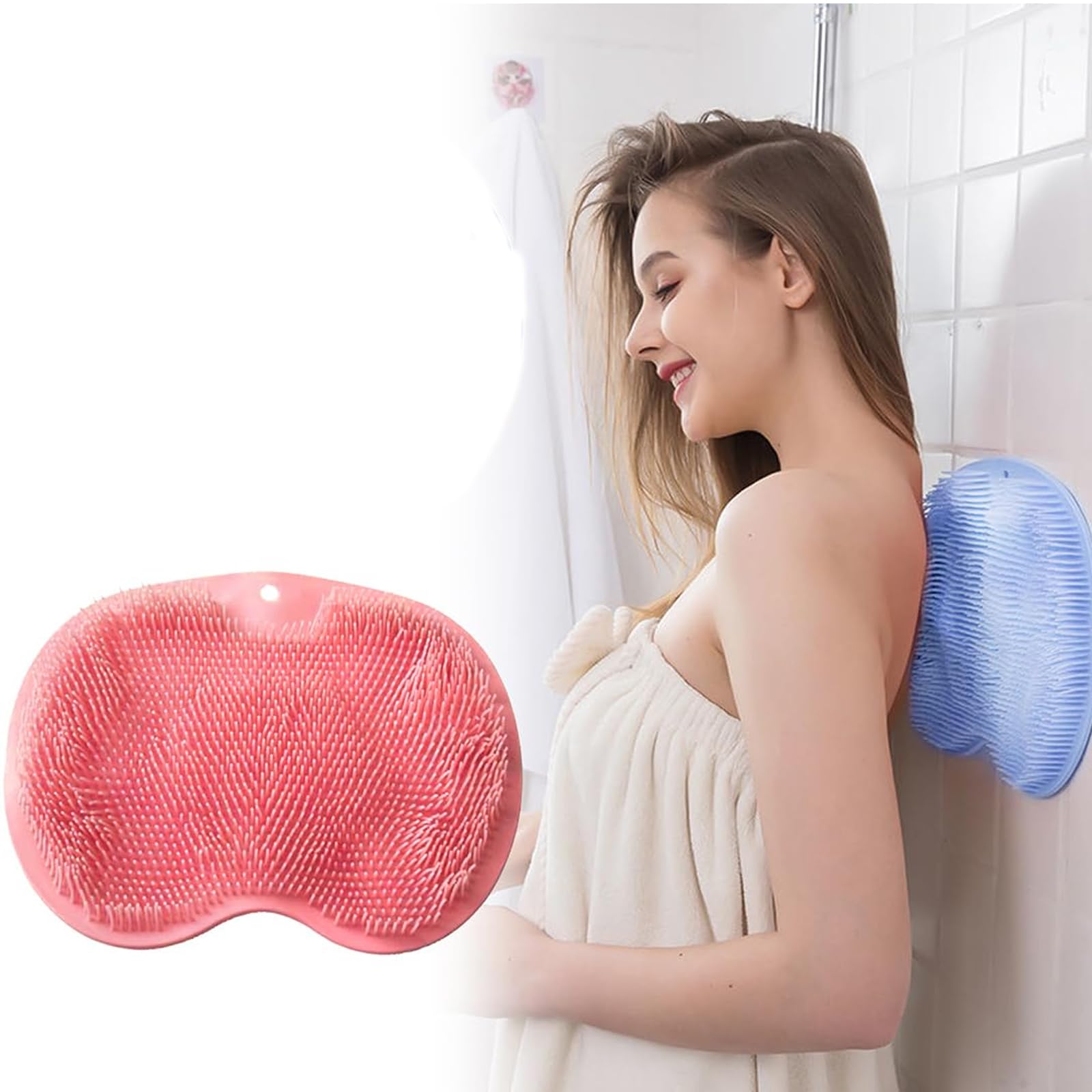 Photo 1 of Shower Back & Foot Scrubber,Wall Mounted Back Scrubber Silicone Bath Massage Cushion Brush with Suction Cups,Bathroom Wash Foot Mat Exfoliating Dead Skin Foot Brush (L-Pink 1pcs)