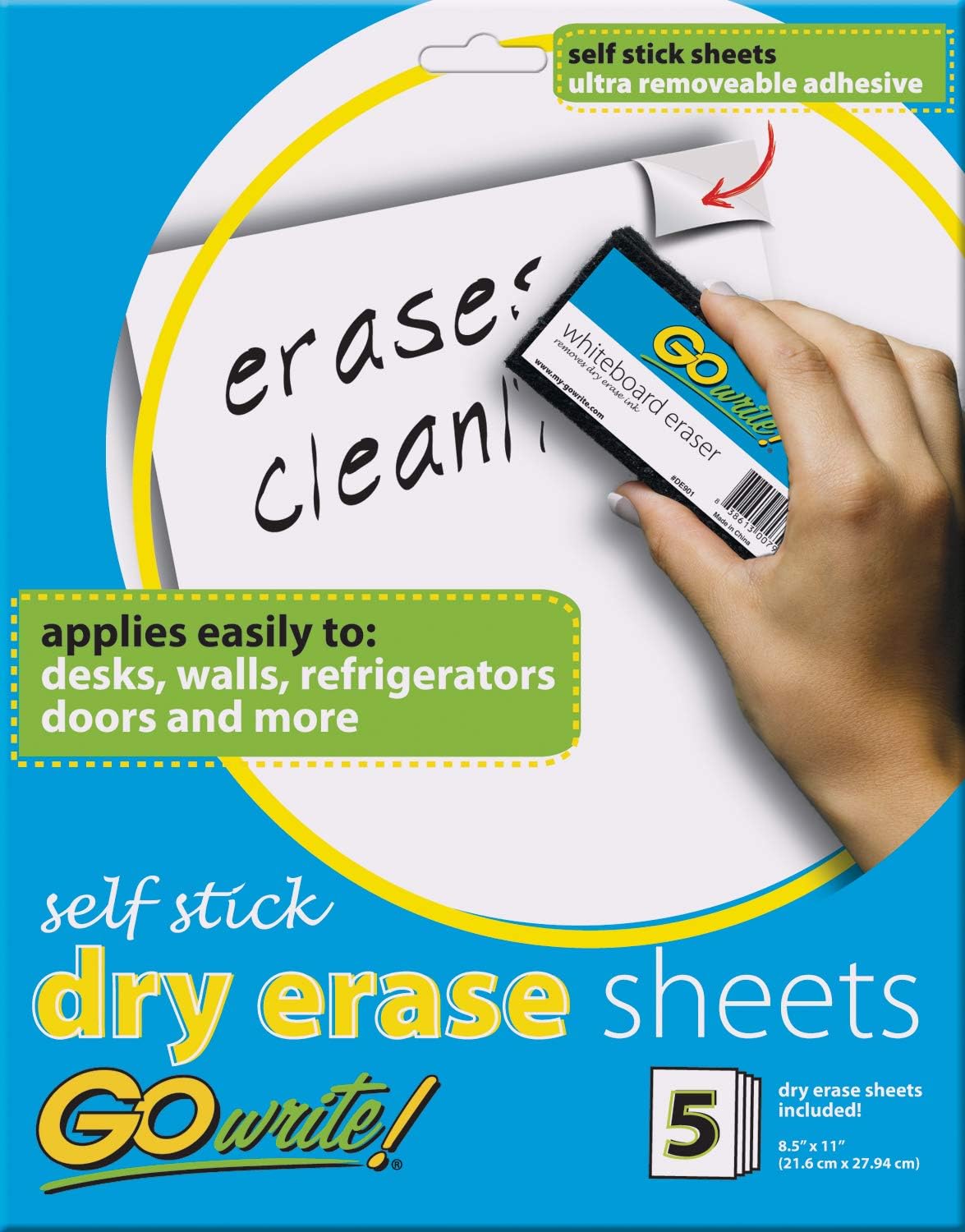 GoWrite! Dry Erase Sheets, Self-Adhesive, 8-1/2" x 11", White, 5 Sheets : Dry Erase Board Sticky : Office Products