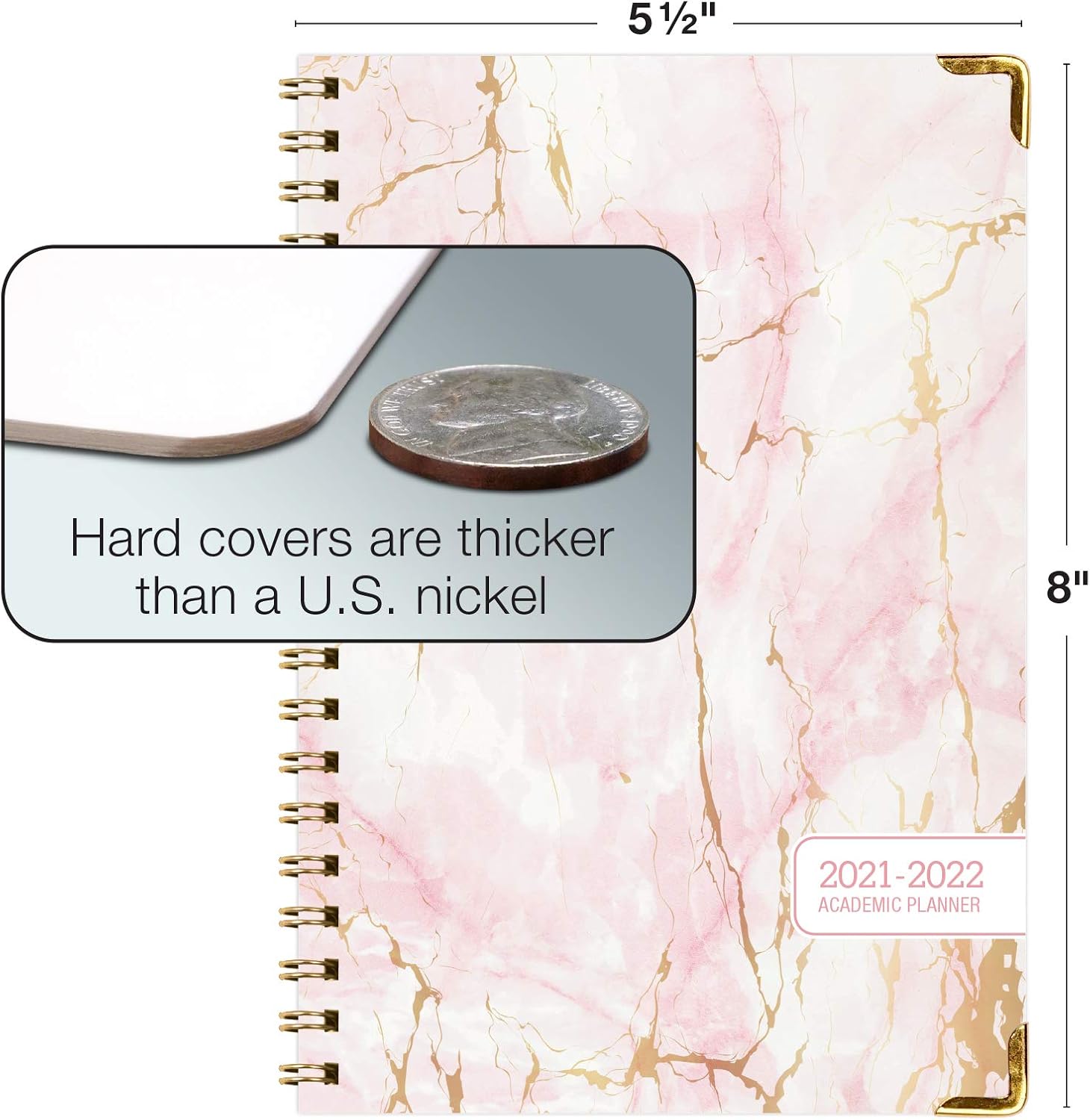 HARDCOVER Academic Year 2021-2022 Planner: (June 2021 Through July 2022) 5.5"x8" Daily Weekly Monthly Planner Yearly Agenda. Bookmark, Pocket Folder and Sticky Note Set (Pink Marble) : Office Products