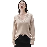 SUUKSESS Women Cashmere Blend Oversized V Neck Long Sleeve Pullover Sweaters