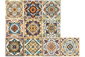ArtisanAura Peel and Stick Moroccan Tile Stickers, Waterproof Backsplash for Kitchen & Bathroom, Self-Adhesive Removable Talavera Boho Wall Decals for Home Decor (4x4 Inch, 10 PCS)