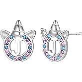 Unicorn Initial Earrings for Girls Women, 925 Sterling Silver Alphabet Stud, Ideal Initial Letter Stud Earrings Birthday Gifts for Girls Women
