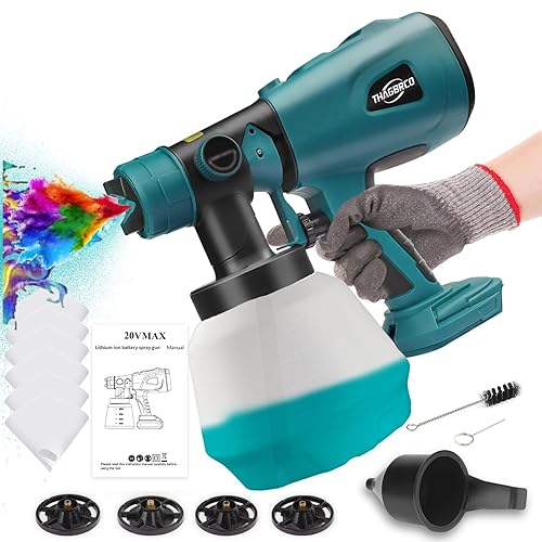 Paint Spray Compatible for Makita 18V,Work for BL1860 BL1850 BL1840 BL1830 Electric Paint Gun -4 Nozzles/3 Spray Patterns/6 Filter Paper(No Battery)