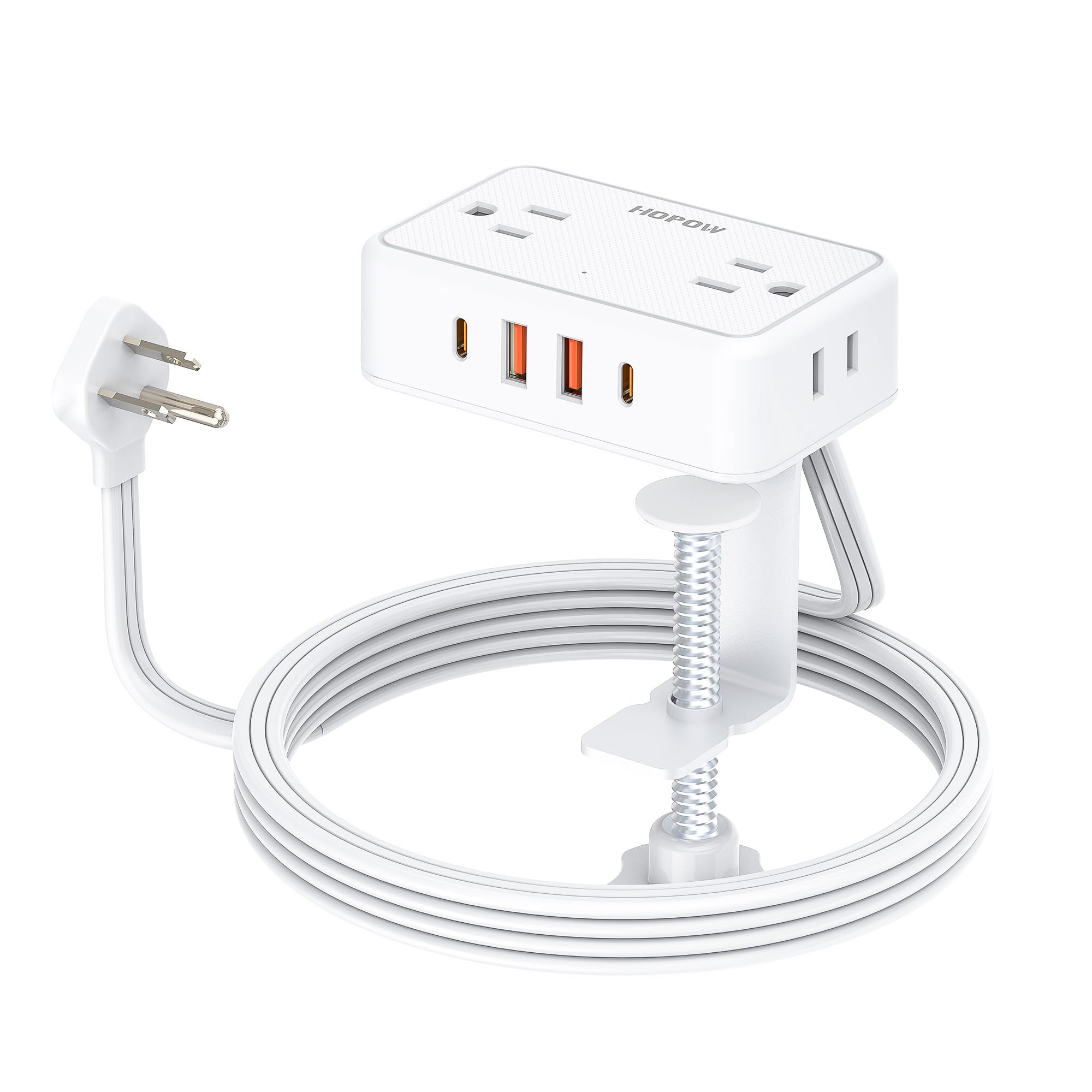 Photo 1 of HOPOW Desk Clamp Power Strip, Desktop Mount Charging Station with 4 Outlets 4 USB Ports (2 USB C), 10Ft Under Desk Power Strip, Fits 2.75" Tabletop Edge, Extension Cord for Home Office, White