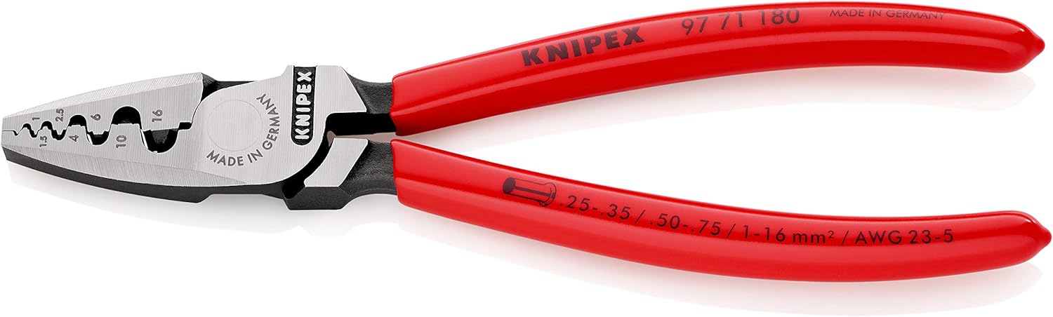KNIPEX Crimping Pliers for Wire Ferrules with Plastic Coating 180 mm, 97 71 180, Multi Color, 0,25 - 2,5 mm