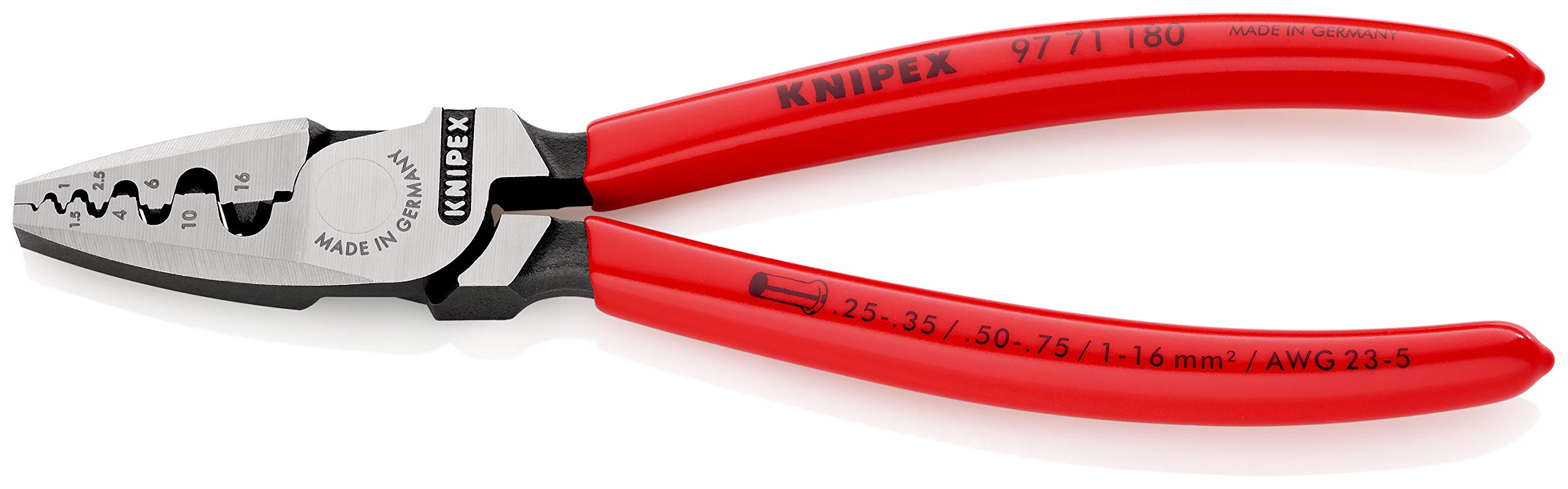 KNIPEX Crimping Pliers for Wire Ferrules Self-Service Card with Plastic Coating 180 mm, 97 71 180 SB