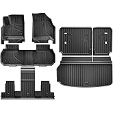 AOMSAZTO Floor Mats for Chevy Traverse 2024 2025 2026 7 Seats (2nd Row Bucket Seat) - 1st and 2nd Row All Weather Protection Car Cargo Liner & Backrest Mat for Chevrolet Traverse Accessories